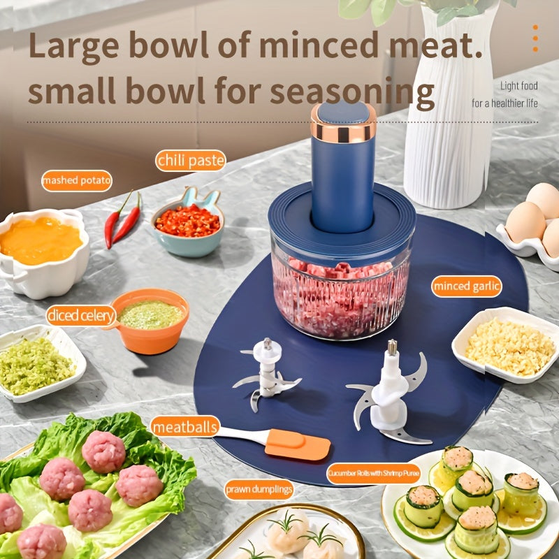 Plug-In Model with a 40.58oz Glass Meat Grinder Bowl And Three 8.45oz Seasoning Small Bowls. Household Preparation Seasoning Machine, Multifunctional Electric Grinder, Baby Food Grinder, Minced Meat Grinder, Food Chopper, Electric Vegetable Chopper,