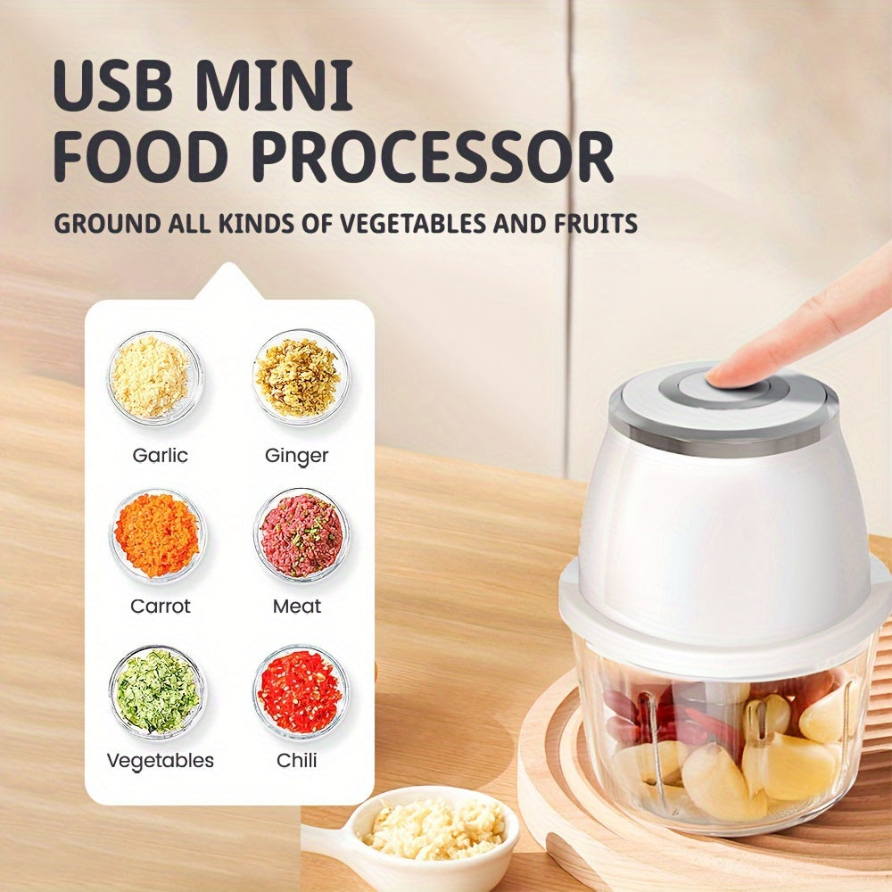 Powerful 304 Stainless Steel Portable Electric Food Chopper & Processor - 350ML Mini USB Wireless Handheld Garlic Slicer For Vegetables & Meat