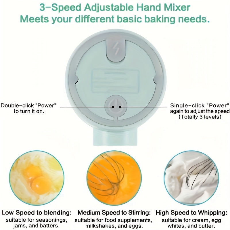 Cordless Electric Garlic Chopper And Egg Whisk, a 2-In-1 Hand Mixer That Is USB Rechargeable. This Set Features a 3-Speed Adjustable Egg Beater And Garlic Mincer, Ideal for Baking, Making Cakes, Cookies, Butter Tarts, And Chopping Onions, Vegetables,