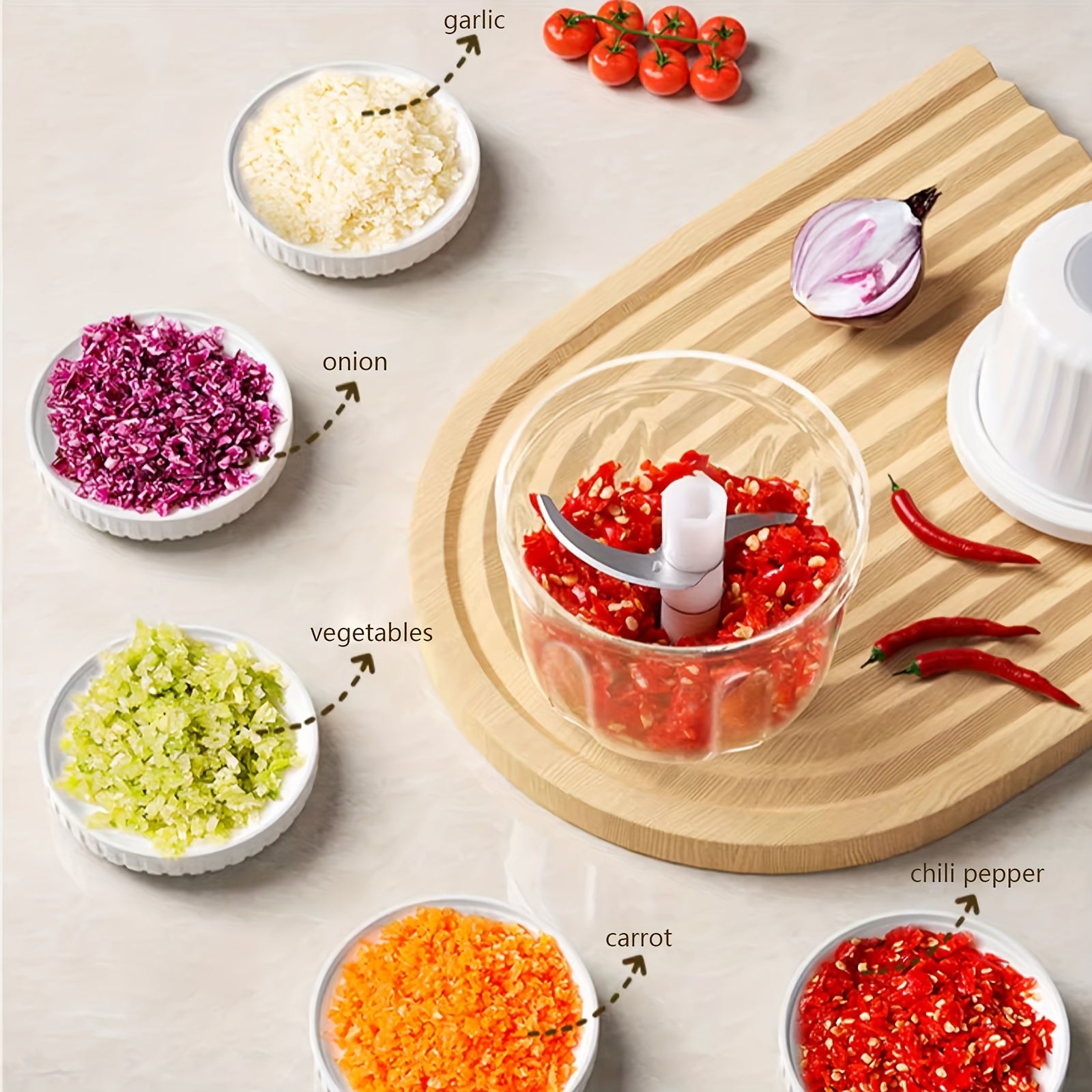 Electric Rechargeable Portable Cordless 400ml Mini Food Processor - Versatile Garlic/Veggie/Onion Chopper, Blender with Stainless Steel Blade for Nuts, Chili, Minced Meat, Spices & More