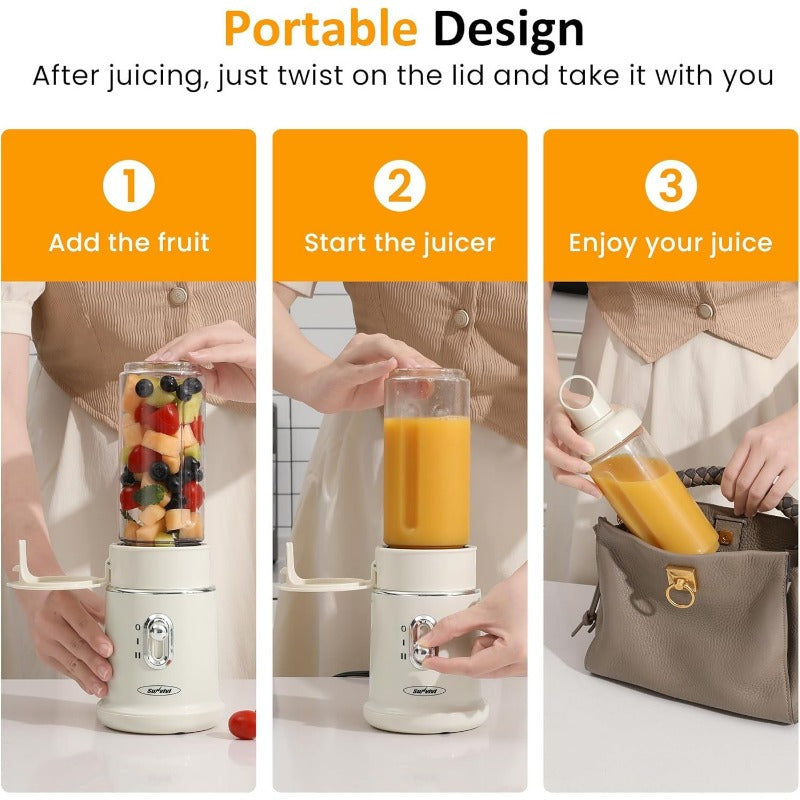 4-in-1 Electric Food Processor, Sunvivi Mini Chopper for Meat Grinding, Garlic Peeling & Juicing, 2-Speed Blender with 50.72oz Glass Bowl, Includes 13.53oz and 6.76oz Cups