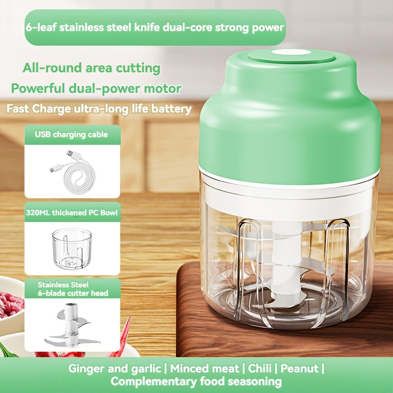 SENBOWE 320ml Six-Leaf Electric Garlic Mincing Device, Wireless Mini Garlic Press, Automatic Stirring Garlic Peeler, Kitchen Garlic Puller And Supplementary Food Machine