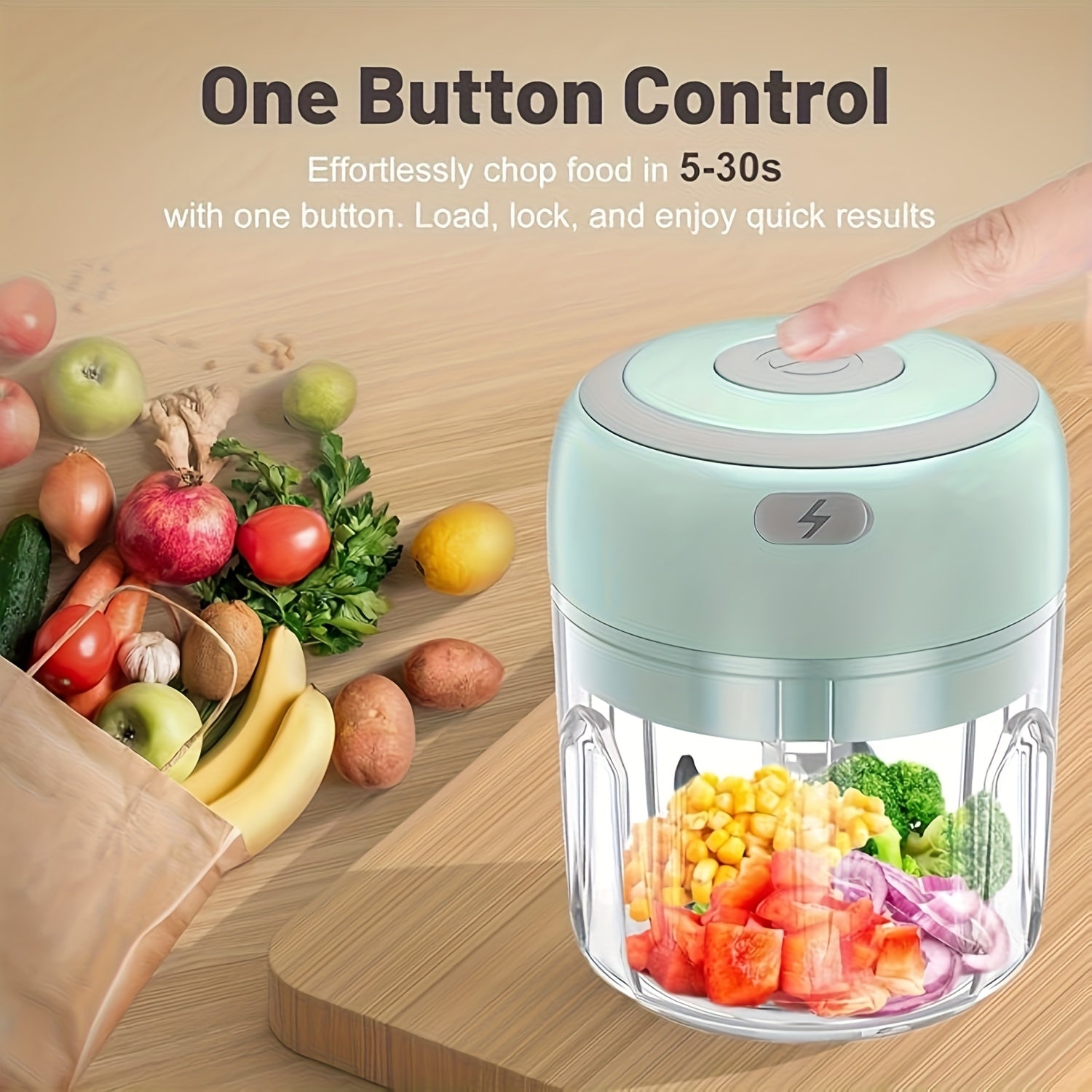 Electric Garlic Chopper with USB-Powered Operation, Compact Food Processor for Garlic, Ginger, Meat, Vegetables, Fruits - One-Touch Chopping, Easy-Clean Design, Portable Kitchen Appliance for Home & Professional Kitchens - Ideal for Meal Prep, Cooking,