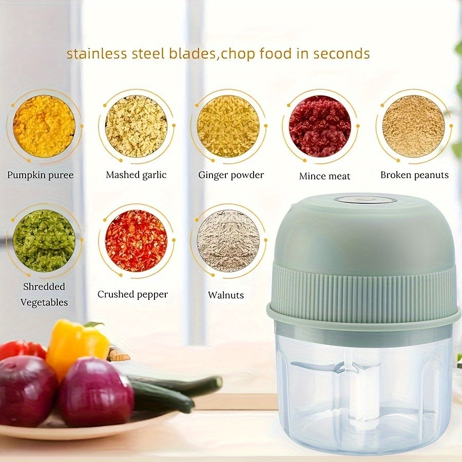 250ml Electric Mini Garlic Chopper USB Meat Grinder Garlic Crusher Sturdy Ginger And Vegetable Crusher With Safety Switch, Thickened, Chopper
