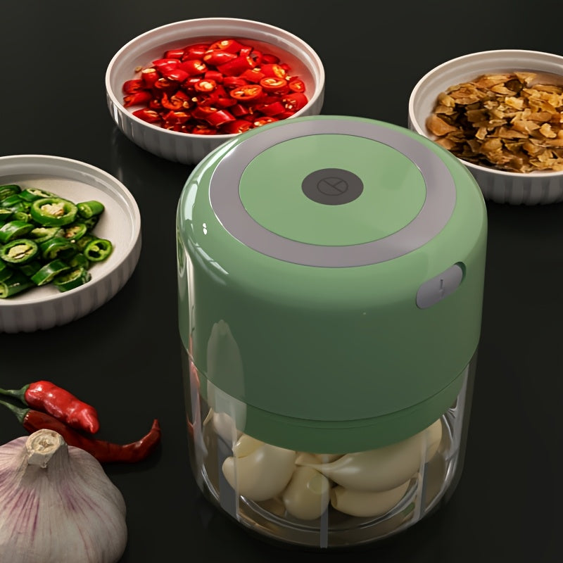 Mini Kitchen Rechargeable Garlic Chopper with Sharp Stainless Steel Blade, Durable PP Material, USB Charging, 1200 RPM Motor, Compact Design for Garlic, Peppers, Onions, Nuts, and Fruits – Perfect for Small Kitchens, Garlic Crusher