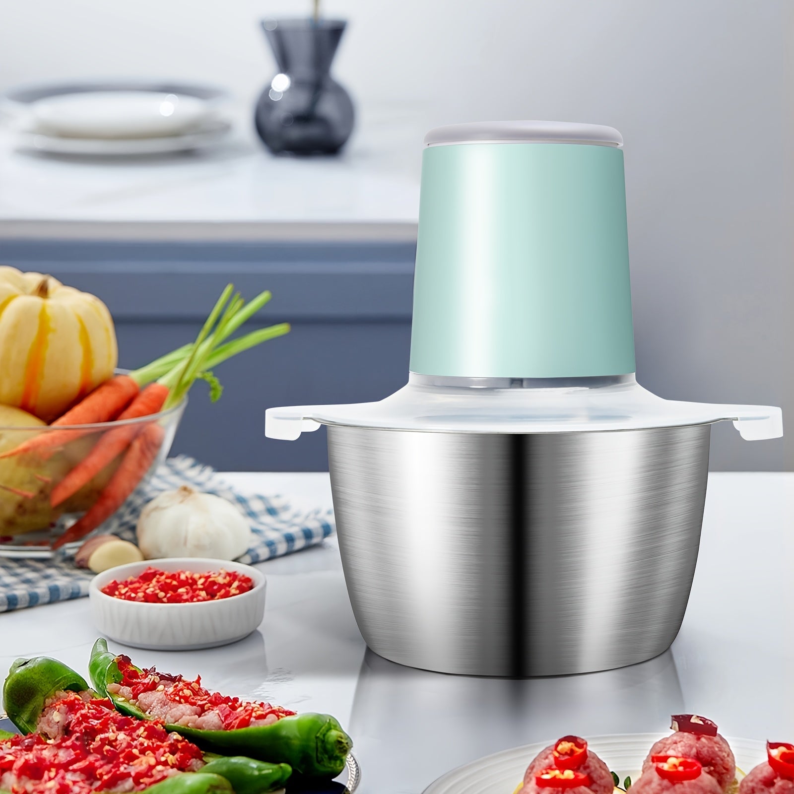 Food Chopper, Food Processor Mini Electric, 2L 148W, Stainless Steel Mincer for Kitchen, Vegetable, Onion, Garlic, Salad, Baby Food, Fruit, Nut