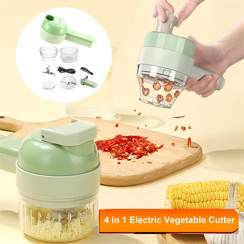 Kitchen Small Appliance, Multifunctional Food Chopper, 5-in-1 Handheld Electric Vegetable Cutter for Home Use Portative Eletric Fruit and Veggie Shredder Blender Combo Rechargeble Wireless Processor Can Be Used as an Electrical Brush Suitable for Garlic