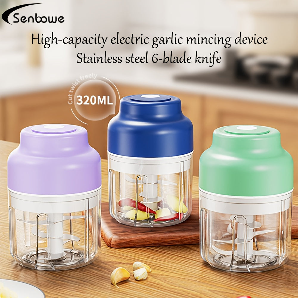 SENBOWE 320ml Six-Leaf Electric Garlic Mincing Device, Wireless Mini Garlic Press, Automatic Stirring Garlic Peeler, Kitchen Garlic Puller And Supplementary Food Machine
