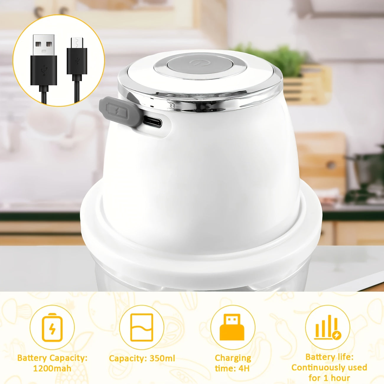 Electric Garlic Chopper, Mini Portable Vegetable Chopper, Garlic Grinder, Onion Chopper, Blender to Vegetables, Wireless Food Processor for Ginger, Chili, Fruit, Meat, Etc.