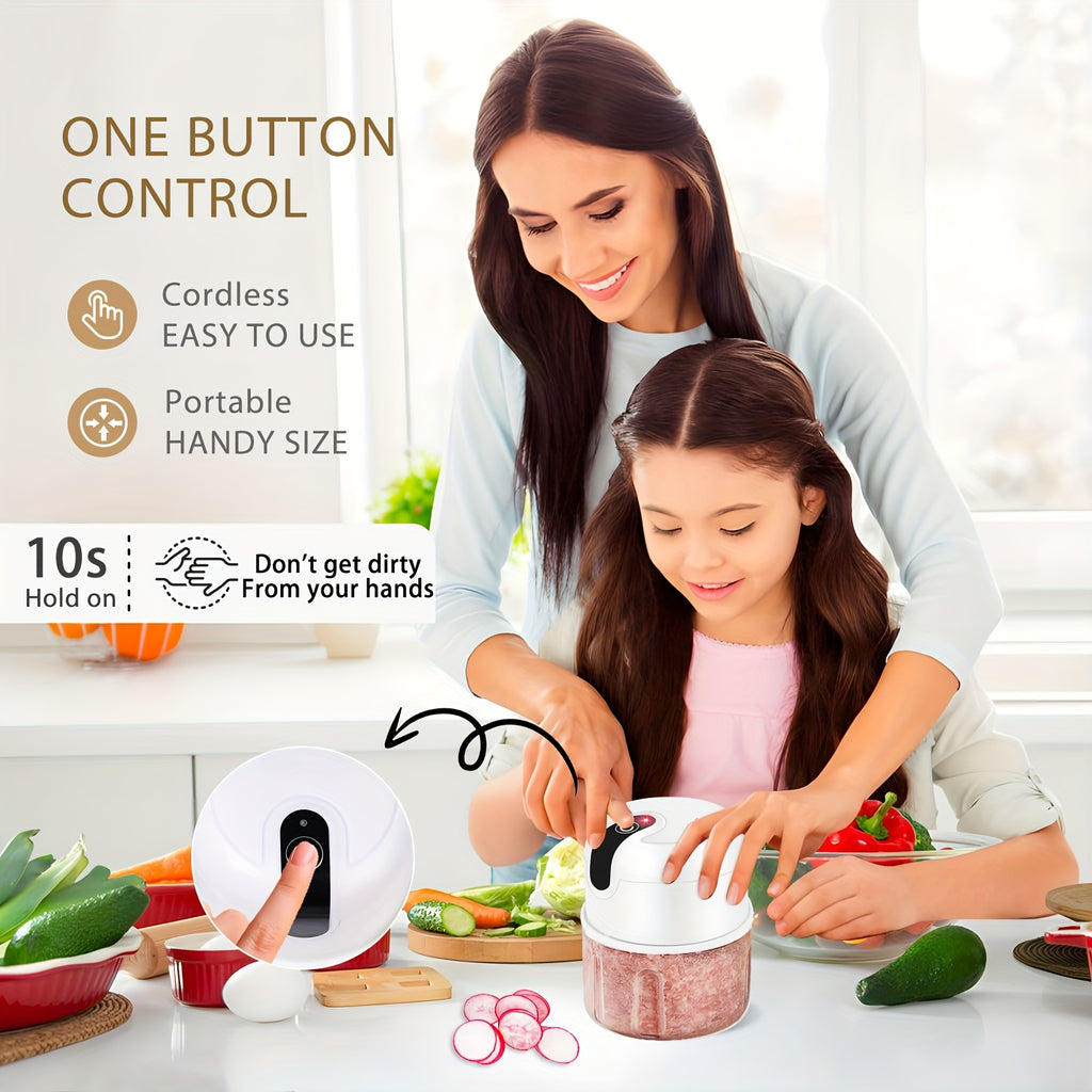 11.83oz USB Rechargeable Wireless Electric Food Processor - 6-Blade High-Cutting Power for Garlic/Onion/Chili/Nuts Meat/Family Meal, Food Grinder/Portable Food Processor, Essential Kitchen Gadget Christmas/Thanksgiving/Father'S Day Gift Choice Chef