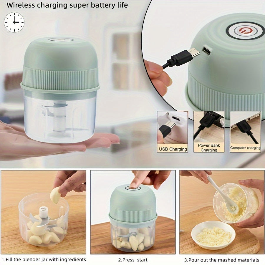 250ml Electric Mini Garlic Chopper USB Meat Grinder Garlic Crusher Sturdy Ginger And Vegetable Crusher With Safety Switch, Thickened, Chopper
