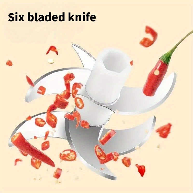 2 Sets Electric Garlic Crusher & Food Shredder - USB-Powered Electric Vegetable Chopper with 6 Blades, Portable Garlic Press, Onion, Chili, Meat Miner - Compact Kitchen appliance for Home, Restaurant, Camping - Easy-Clean Design & Long-Lasting Battery -