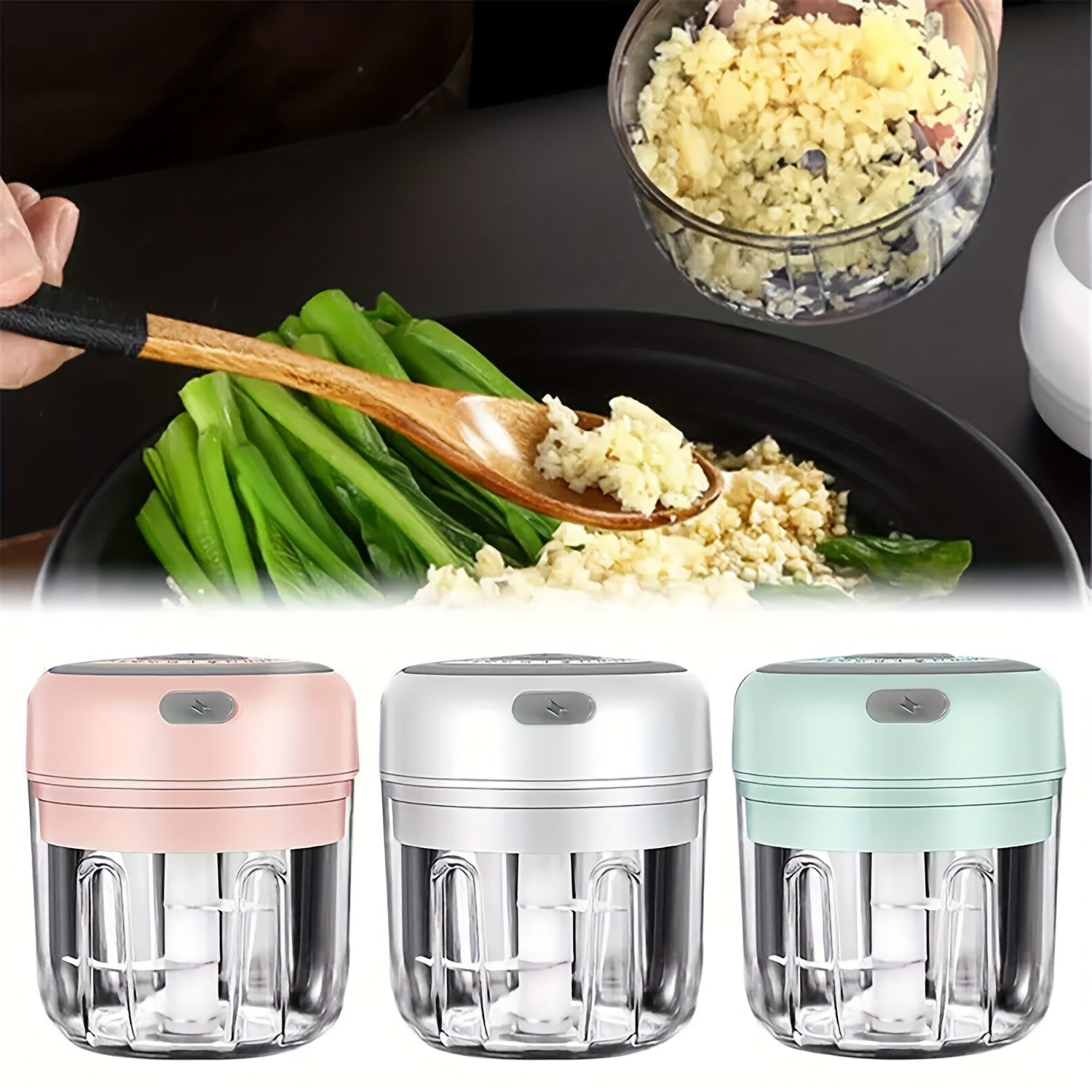 Electric garlic crusher, multi-functional vegetable processor, USB wireless garlic processor, portable food processor, suitable for garlic, ginger, chili, vegetables [three colors available], Garlic Grinder, Garlic Press, Vegetable Chopper, Food