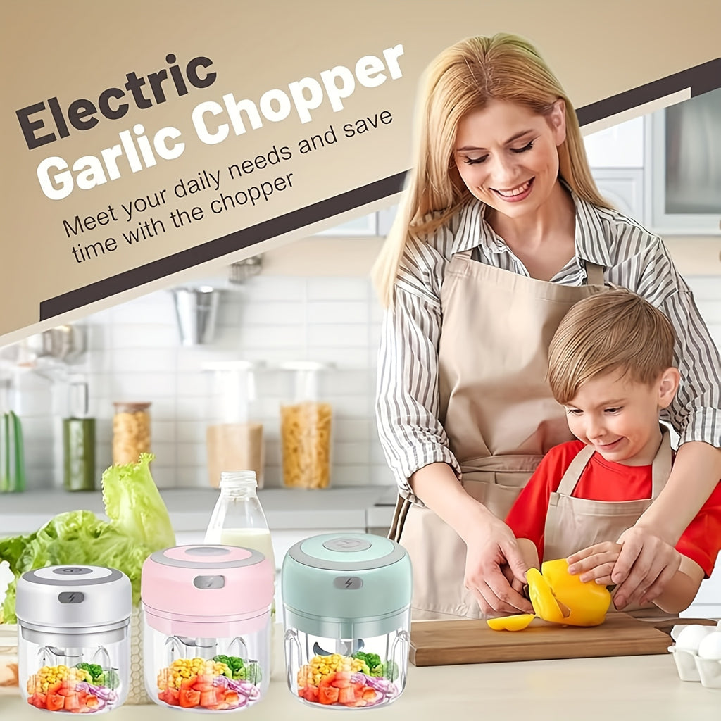 Electric Garlic Chopper with USB-Powered Operation, Compact Food Processor for Garlic, Ginger, Meat, Vegetables, Fruits - One-Touch Chopping, Easy-Clean Design, Portable Kitchen Appliance for Home & Professional Kitchens - Ideal for Meal Prep, Cooking,