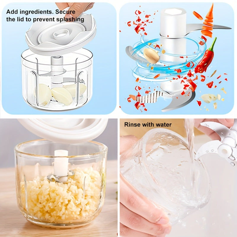 11.83oz USB Rechargeable Wireless Electric Food Processor - 6-Blade High-Cutting Power for Garlic/Onion/Chili/Nuts Meat/Family Meal, Food Grinder/Portable Food Processor, Essential Kitchen Gadget Christmas/Thanksgiving/Father'S Day Gift Choice Chef