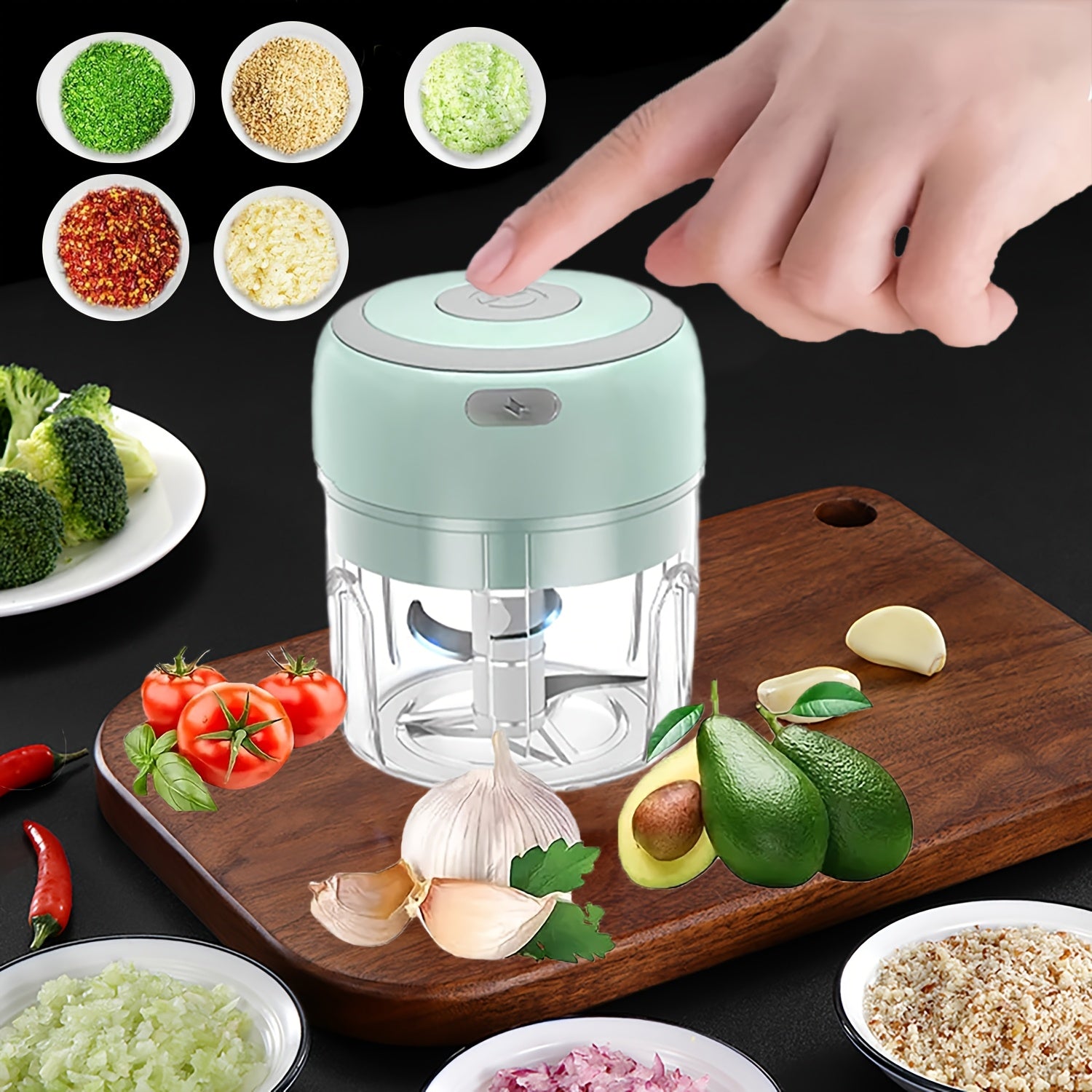 Electric garlic crusher, multi-functional vegetable processor, USB wireless garlic processor, portable food processor, suitable for garlic, ginger, chili, vegetables [three colors available], Garlic Grinder, Garlic Press, Vegetable Chopper, Food