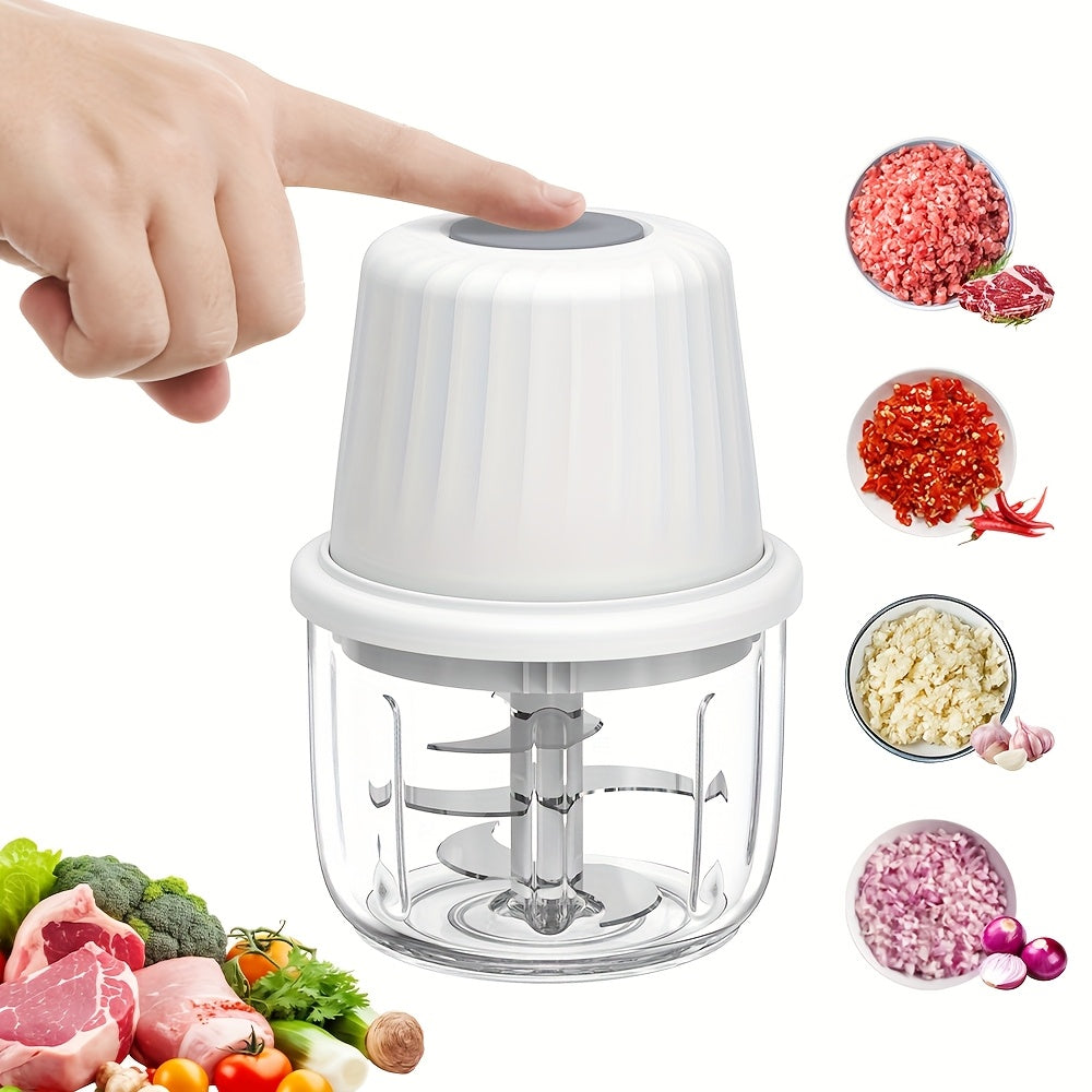 Deelife 400ml Mini Electric Food Chopper with 6 Slices Blades - Portable USB Rechargeable Garlic Cutter, Vegetable Chopper, Multi-Functional Fruit and Meat Grinder for Chopping Onions, Peppers, Celery, Ginger, Carrots - Kitchen Essential Tool, Vegetable