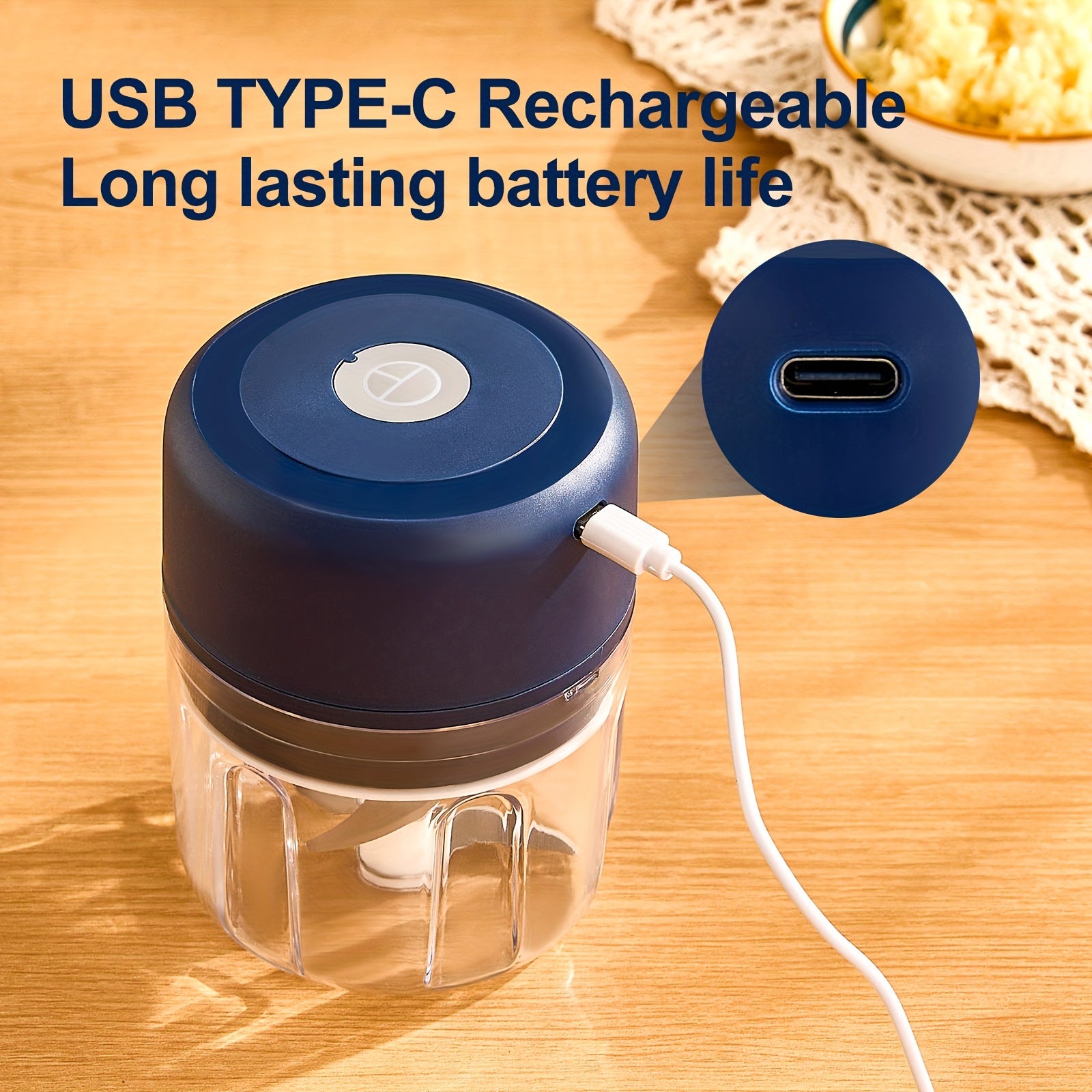 Naibsan Electric Food Chopper, Food Processor, Garlic Masher, Meat Grinder, Type-C, USB Charging, Mini, Small, Meat Masher, Kitchen Gadget, 251ml, 8.45oz, Wireless, Portable, Vegetable Chopper, Onion, Ginger, Chili Pepper.