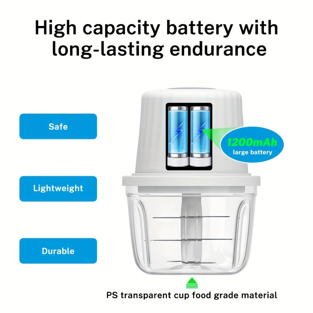 Deelife 400ml Mini Electric Food Chopper with 6 Slices Blades - Portable USB Rechargeable Garlic Cutter, Vegetable Chopper, Multi-Functional Fruit and Meat Grinder for Chopping Onions, Peppers, Celery, Ginger, Carrots - Kitchen Essential Tool, Vegetable