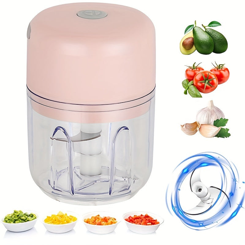 [Mini Food Processor] Portable Mini 1pc Food Processor | Electric Garlic Mincer with Stainless Steel Blades, USB Rechargeable 1200RPM Wireless Kitchen Blender, Speed Control, Easy Clean, 250ML Capacity, Lithium Battery