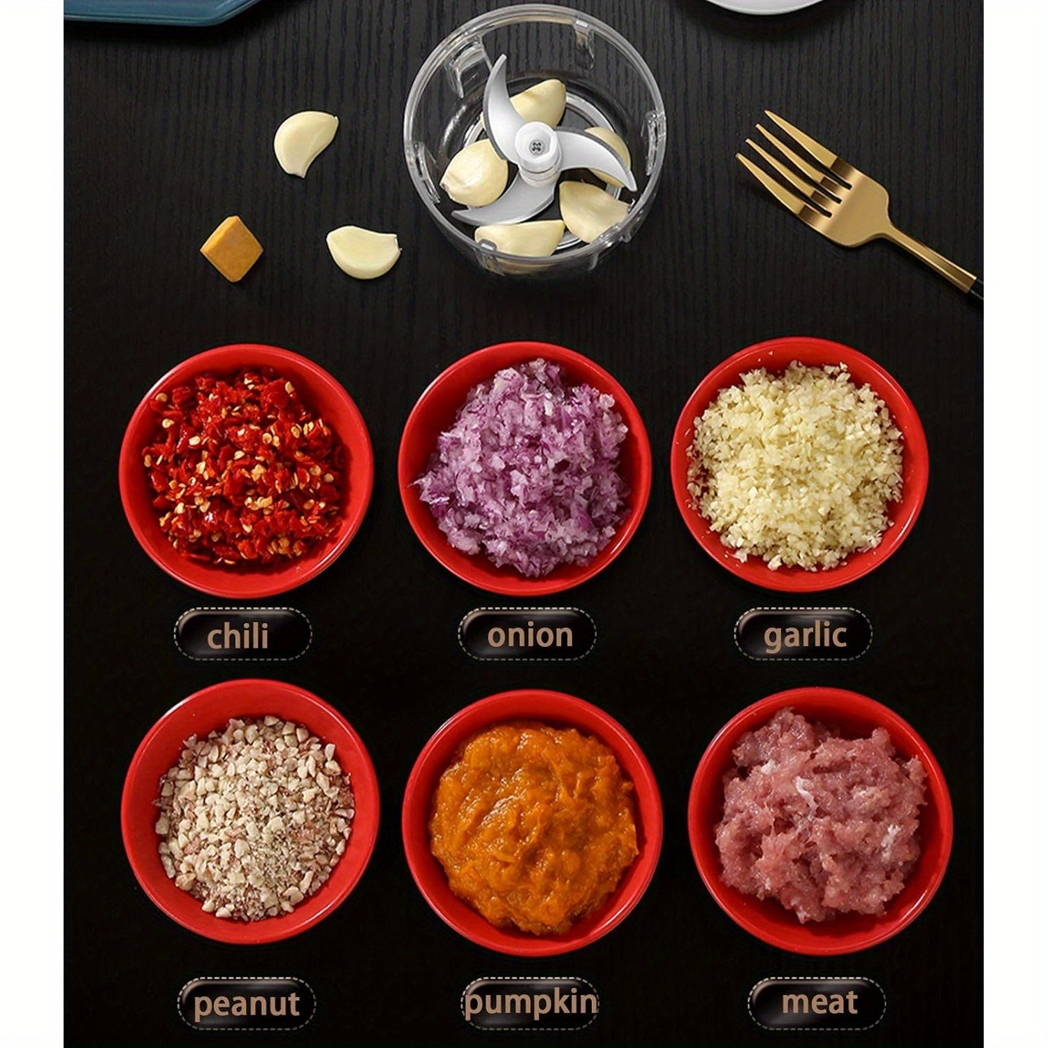 [Portable Food Processor] Rechargeable Portable Electric Food Processor with 3 Sharp Stainless Steel Blades | Multi-Functional Kitchen Appliance for Chopping, Grinding, Mixing Eggs & Cream, Ideal for Garlic, Pepper, Onion, Celery, Ginger, Meat - 1200mAh