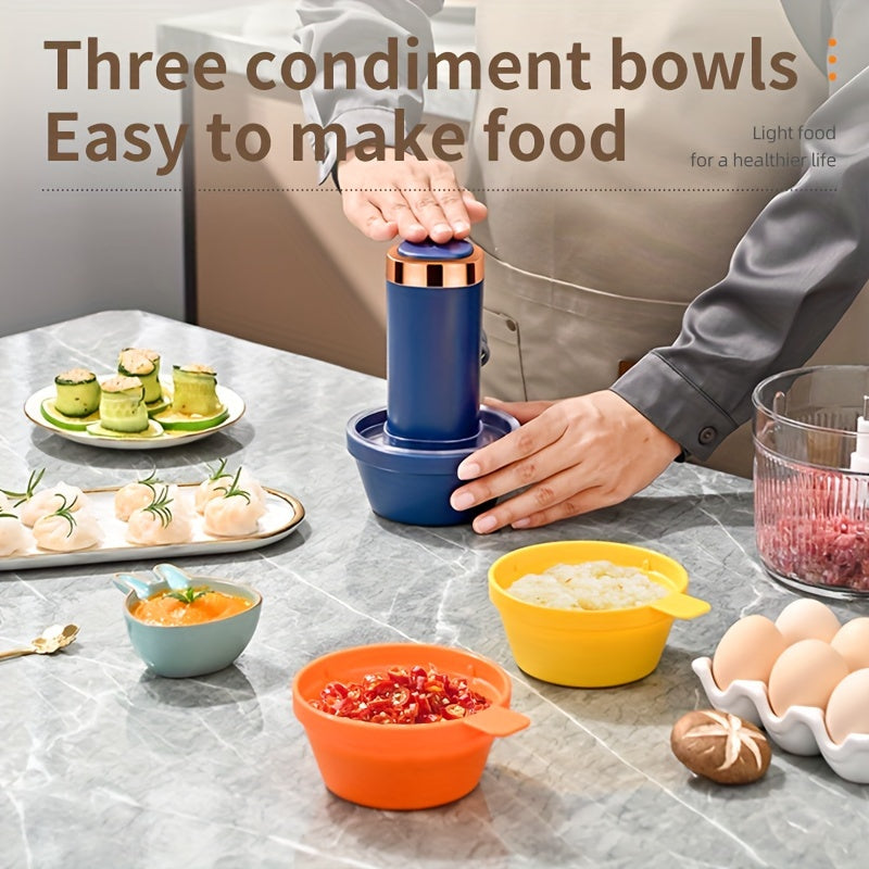 Plug-In Model with a 40.58oz Glass Meat Grinder Bowl And Three 8.45oz Seasoning Small Bowls. Household Preparation Seasoning Machine, Multifunctional Electric Grinder, Baby Food Grinder, Minced Meat Grinder, Food Chopper, Electric Vegetable Chopper,