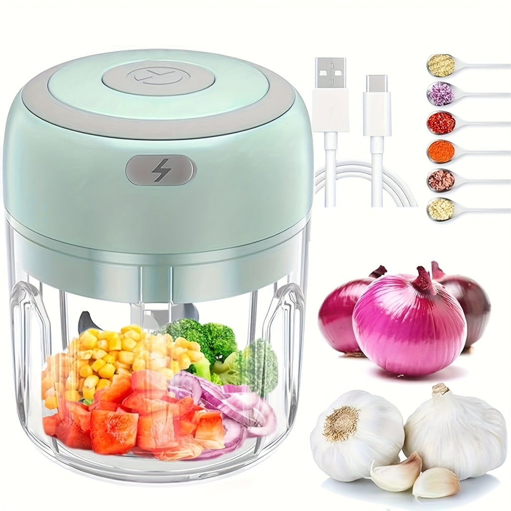 Electric Garlic Chopper with USB-Powered Operation, Compact Food Processor for Garlic, Ginger, Meat, Vegetables, Fruits - One-Touch Chopping, Easy-Clean Design, Portable Kitchen Appliance for Home & Professional Kitchens - Ideal for Meal Prep, Cooking,