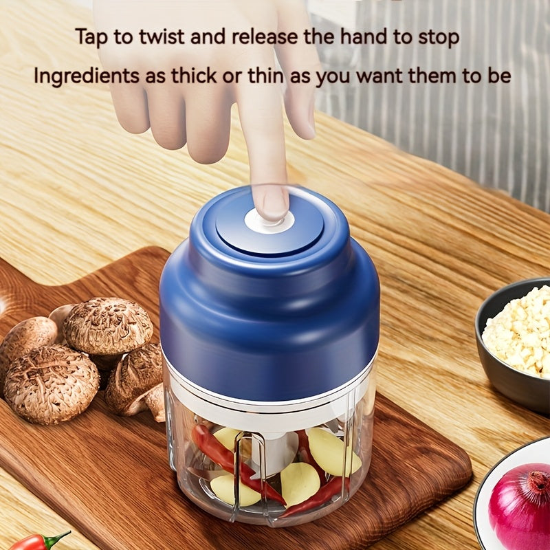 [6-Blade Electric Garlic Maker] 6-Blade Stainless Steel Portable USB Rechargeable Electric Garlic Maker | 320ml Large Capacity Auto-Mixing Chopper for Garlic, Meat, Veggies, Peppers, Ginger | Compact Kitchen Appliance, Home Cooking, Stylish Gadget,