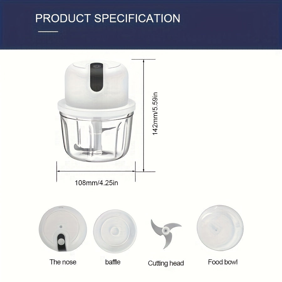 11.83oz USB Rechargeable Wireless Electric Food Processor - 6-Blade High-Cutting Power for Garlic/Onion/Chili/Nuts Meat/Family Meal, Food Grinder/Portable Food Processor, Essential Kitchen Gadget Christmas/Thanksgiving/Father'S Day Gift Choice Chef