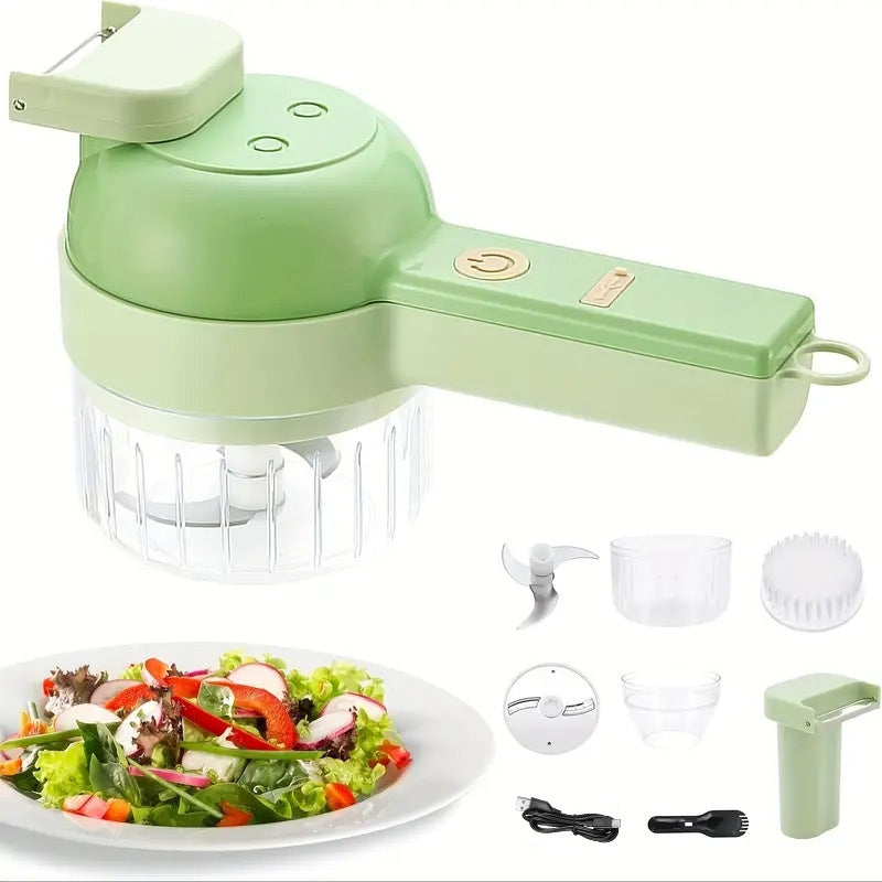 Kitchen Small Appliance, Multifunctional Food Chopper, 5-in-1 Handheld Electric Vegetable Cutter for Home Use Portative Eletric Fruit and Veggie Shredder Blender Combo Rechargeble Wireless Processor Can Be Used as an Electrical Brush Suitable for Garlic