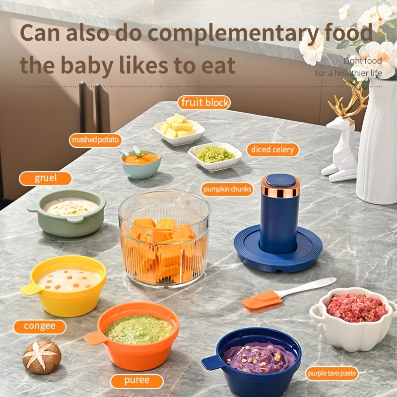 Plug-In Model with a 40.58oz Glass Meat Grinder Bowl And Three 8.45oz Seasoning Small Bowls. Household Preparation Seasoning Machine, Multifunctional Electric Grinder, Baby Food Grinder, Minced Meat Grinder, Food Chopper, Electric Vegetable Chopper,