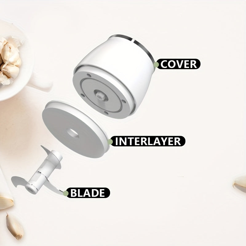 1pc Electric Garlic Chopper, 3-blade Garlic Grinder, Mini Vegetable Chopper, USB Portable Vegetable Chopper, Garlic Mincer, Home Small Automatic Meat Grinder To Pull Garlic And Pound Garlic, Suitable For Families.