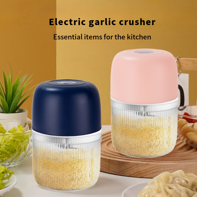 2 Sets Electric Garlic Crusher & Food Shredder - USB-Powered Electric Vegetable Chopper with 6 Blades, Portable Garlic Press, Onion, Chili, Meat Miner - Compact Kitchen appliance for Home, Restaurant, Camping - Easy-Clean Design & Long-Lasting Battery -