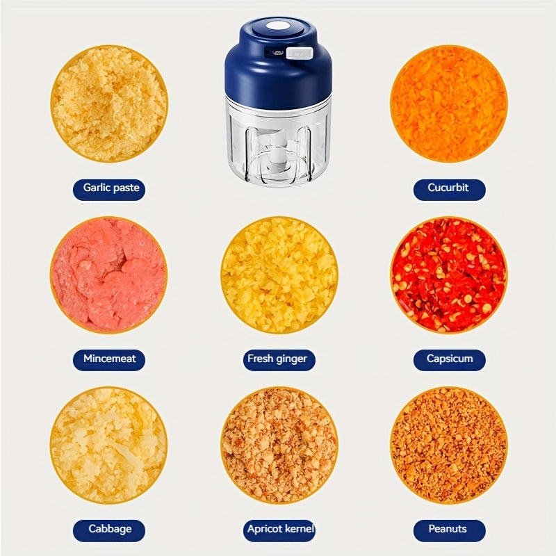 [6-Blade Electric Garlic Maker] 6-Blade Stainless Steel Portable USB Rechargeable Electric Garlic Maker | 320ml Large Capacity Auto-Mixing Chopper for Garlic, Meat, Veggies, Peppers, Ginger | Compact Kitchen Appliance, Home Cooking, Stylish Gadget,