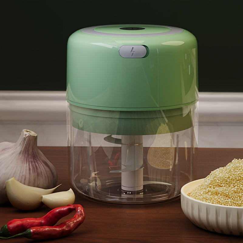 Mini Kitchen Rechargeable Garlic Chopper with Sharp Stainless Steel Blade, Durable PP Material, USB Charging, 1200 RPM Motor, Compact Design for Garlic, Peppers, Onions, Nuts, and Fruits – Perfect for Small Kitchens, Garlic Crusher