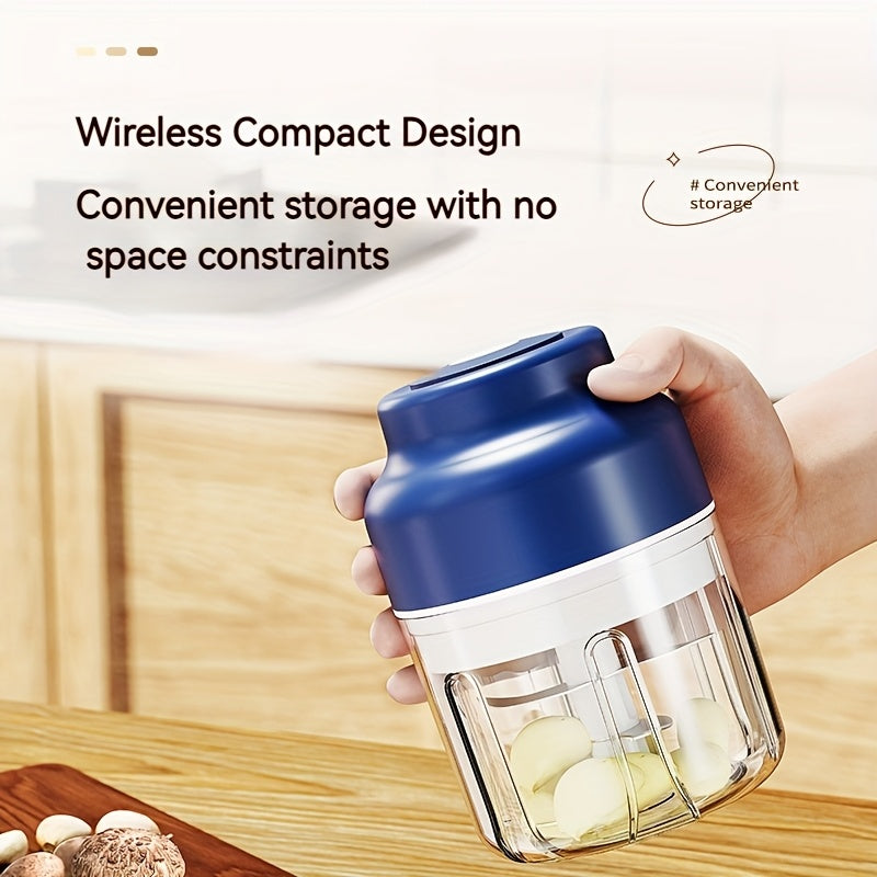 [6-Blade Electric Garlic Maker] 6-Blade Stainless Steel Portable USB Rechargeable Electric Garlic Maker | 320ml Large Capacity Auto-Mixing Chopper for Garlic, Meat, Veggies, Peppers, Ginger | Compact Kitchen Appliance, Home Cooking, Stylish Gadget,