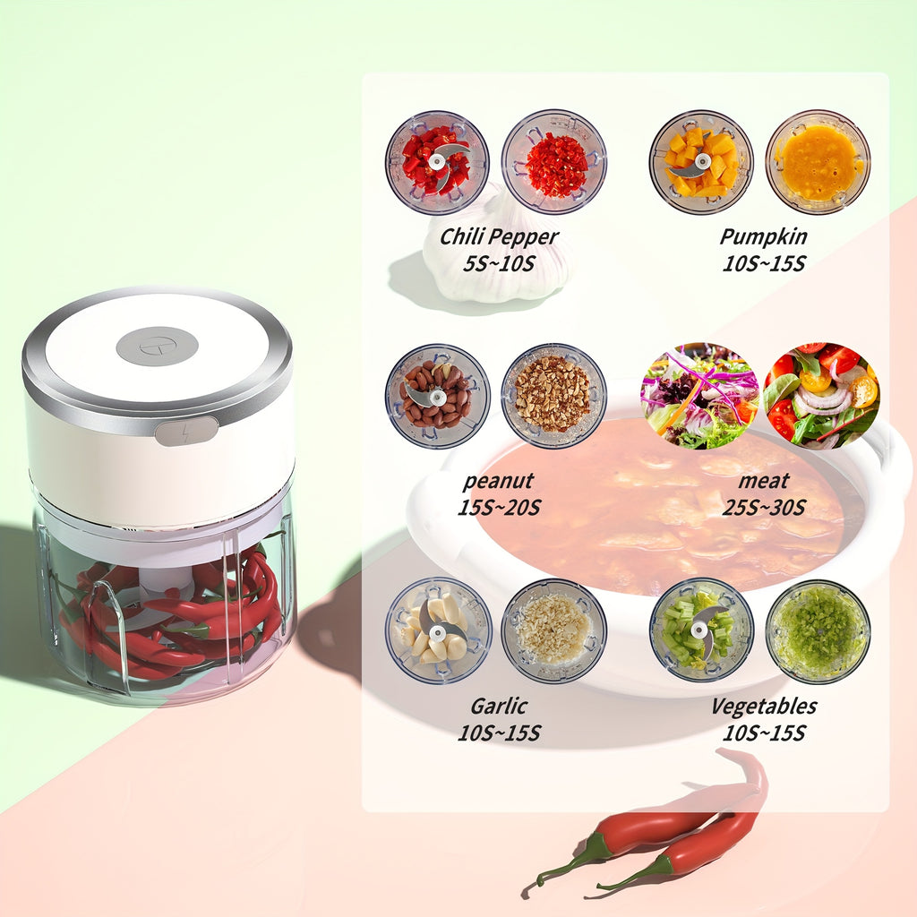 [8.45oz Electric Garlic Masher] 8.45oz Automatic Electric Garlic Masher & Meat Grinder | Multifunctional Kitchen Food Processor with Rechargeable Battery, Portable for Meat Grinding, Stuffing, and More | Modern Kitchen Gadget, Durable Plastic Body, Garlic