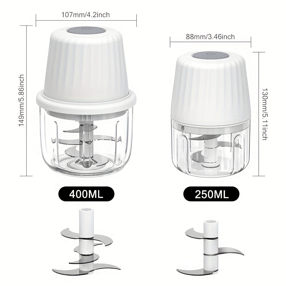 Deelife 400ml Mini Electric Food Chopper with 6 Slices Blades - Portable USB Rechargeable Garlic Cutter, Vegetable Chopper, Multi-Functional Fruit and Meat Grinder for Chopping Onions, Peppers, Celery, Ginger, Carrots - Kitchen Essential Tool, Vegetable