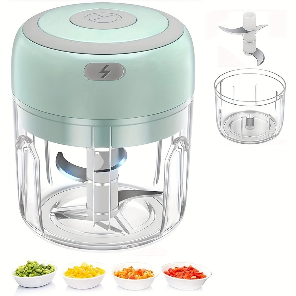 Electric Garlic Chopper with USB-Powered Operation, Compact Food Processor for Garlic, Ginger, Meat, Vegetables, Fruits - One-Touch Chopping, Easy-Clean Design, Portable Kitchen Appliance for Home & Professional Kitchens - Ideal for Meal Prep, Cooking,
