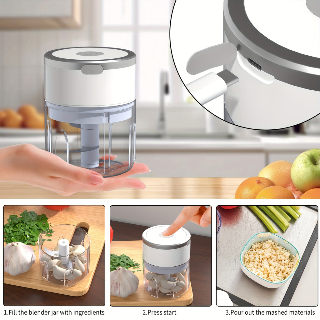 [8.45oz Electric Garlic Masher] 8.45oz Automatic Electric Garlic Masher & Meat Grinder | Multifunctional Kitchen Food Processor with Rechargeable Battery, Portable for Meat Grinding, Stuffing, and More | Modern Kitchen Gadget, Durable Plastic Body, Garlic