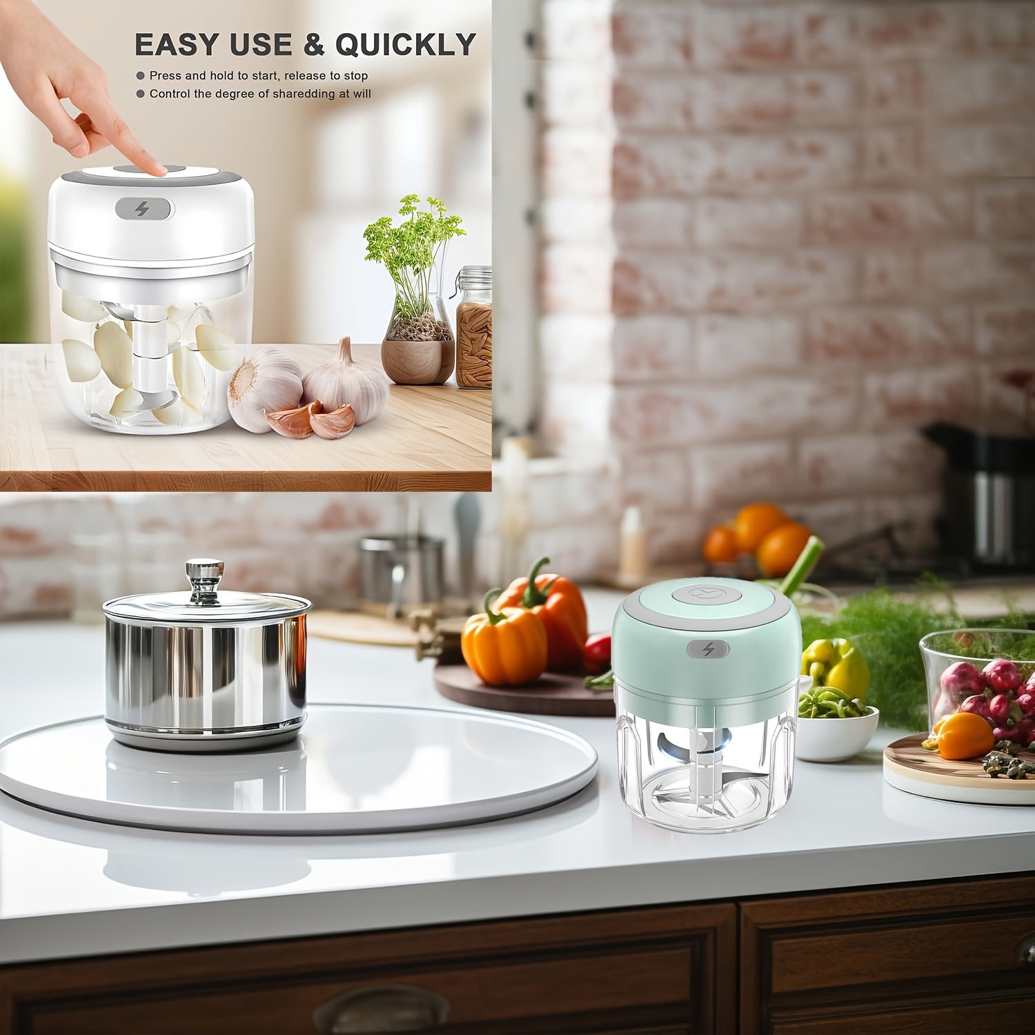 Electric garlic crusher, multi-functional vegetable processor, USB wireless garlic processor, portable food processor, suitable for garlic, ginger, chili, vegetables [three colors available], Garlic Grinder, Garlic Press, Vegetable Chopper, Food