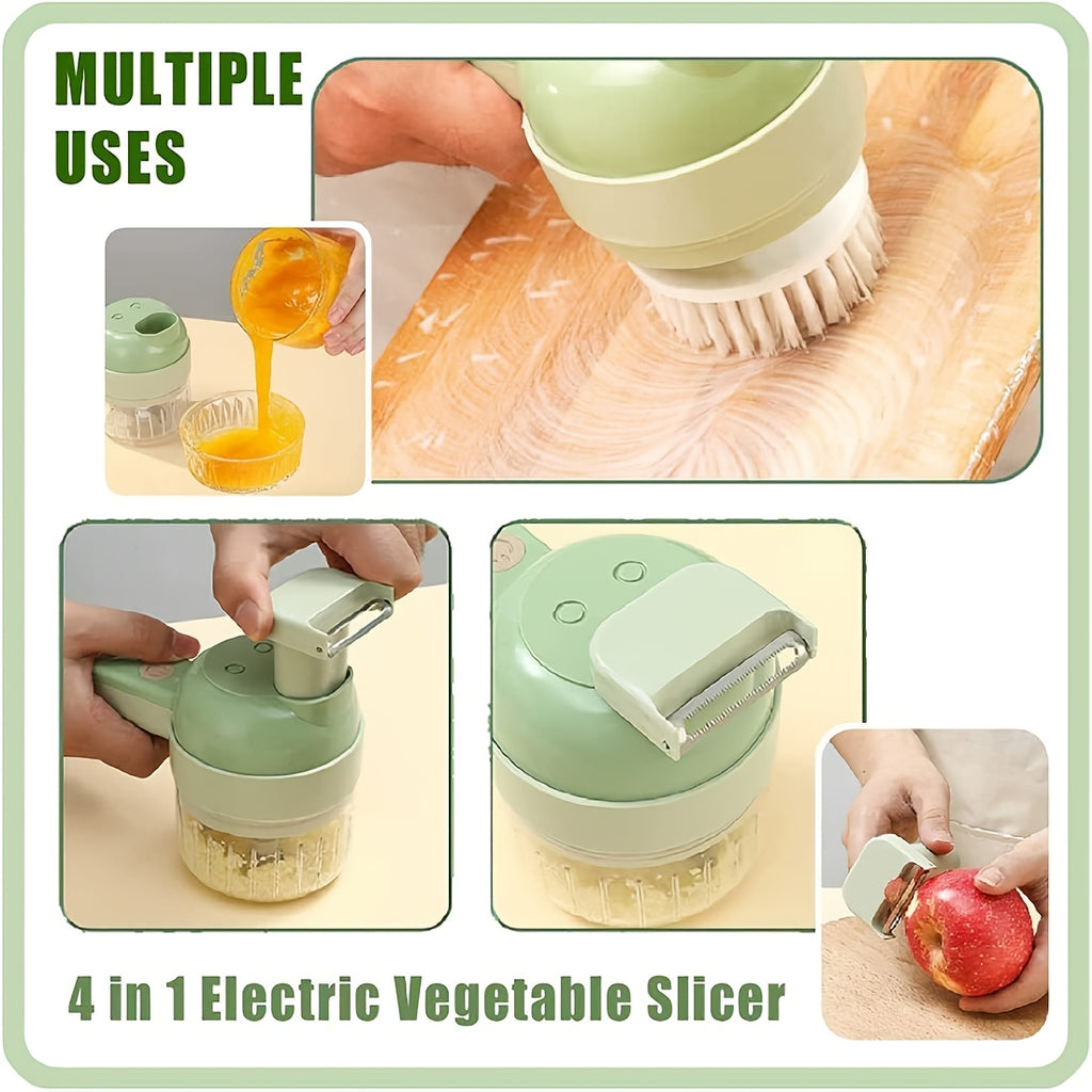 Kitchen Small Appliance, Multifunctional Food Chopper, 5-in-1 Handheld Electric Vegetable Cutter for Home Use Portative Eletric Fruit and Veggie Shredder Blender Combo Rechargeble Wireless Processor Can Be Used as an Electrical Brush Suitable for Garlic