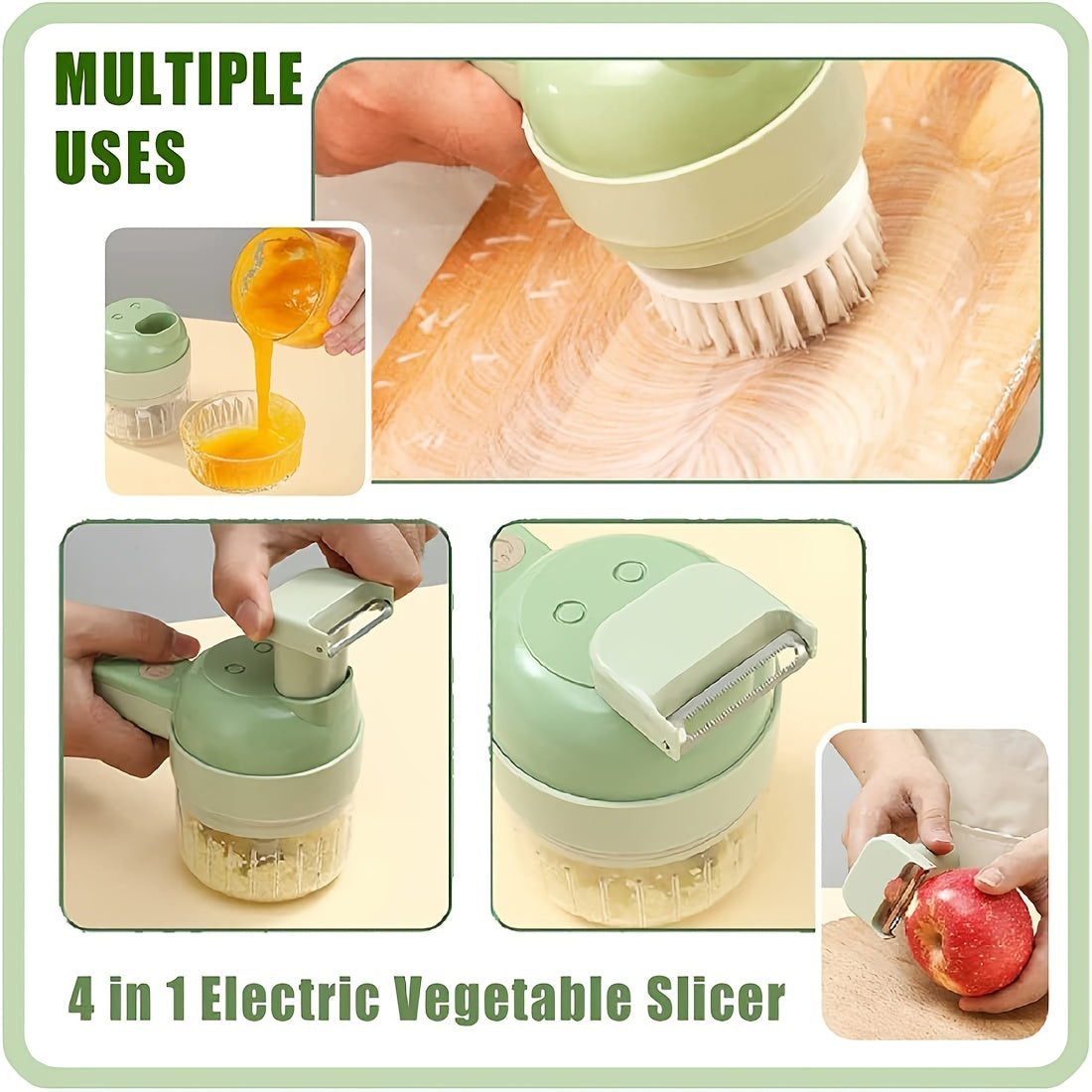 Kitchen Small Appliance, Multifunctional Food Chopper, 5-in-1 Handheld Electric Vegetable Cutter for Home Use Portative Eletric Fruit and Veggie Shredder Blender Combo Rechargeble Wireless Processor Can Be Used as an Electrical Brush Suitable for Garlic