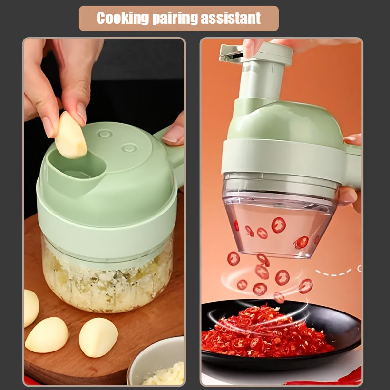 Kitchen Small Appliance, Multifunctional Food Chopper, 5-in-1 Handheld Electric Vegetable Cutter for Home Use Portative Eletric Fruit and Veggie Shredder Blender Combo Rechargeble Wireless Processor Can Be Used as an Electrical Brush Suitable for Garlic