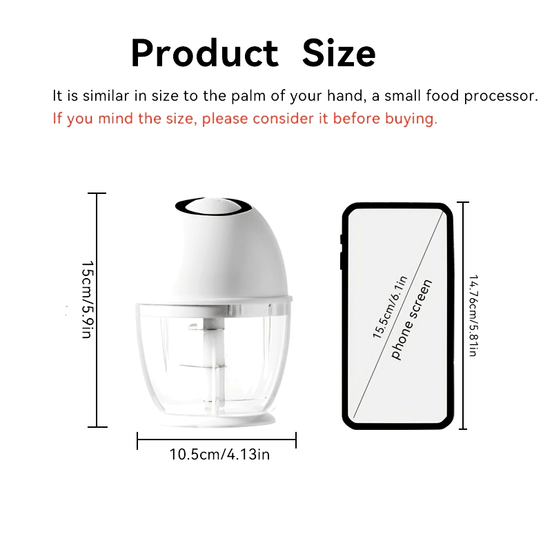 Electric Garlic Chopper, Mini Portable Veggie Chopper, 13.53oz Garlic Grinder Masher Onion Chopper, Blender to Vegetable, Wireless Food Processor for Ginger, Chili, Fruit, Meat, Home Cooking, Meal Prep Tool, Portable Appliance, Compact Design, Highspeed