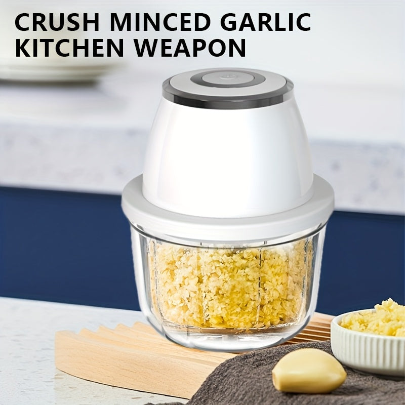 1pc Electric Garlic Chopper, 3-blade Garlic Grinder, Mini Vegetable Chopper, USB Portable Vegetable Chopper, Garlic Mincer, Home Small Automatic Meat Grinder To Pull Garlic And Pound Garlic, Suitable For Families.