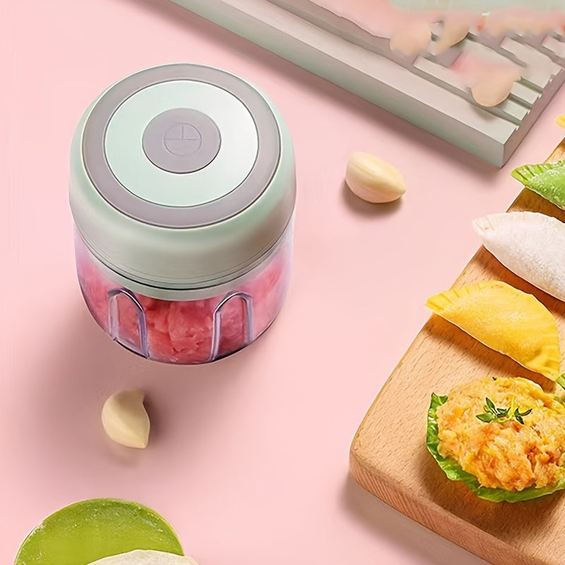 8.45oz Mini Rechargeable Garlic Chopper Meat Grinder, USB Wireless Charging, 3.38/8.45oz Capacity, 30W Safe and Durable, Suitable for Kitchen, Picnic, Kitchen Gadget for Chopping Onions, Chillies, Celeriacs, Ginger, Gift Giving