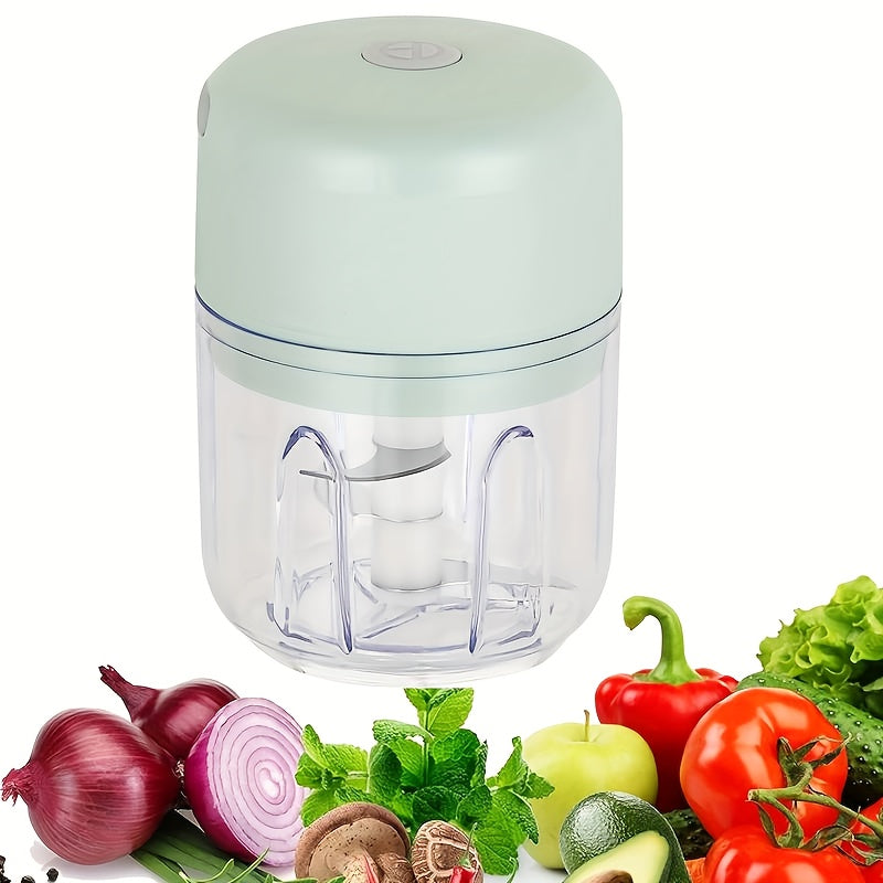 Electric Mini Garlic Chopper, portable rechargeable food processor with USB, stainless steel blades, garlic blender for garlic, onion, meat, chili, compact kitchen tool(Green), Garlic Mincer, Meal Prep Tool, Food Preparation, Portable Chopper, Handheld
