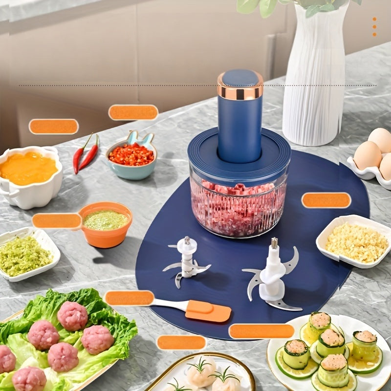 Plug-In Model with a 40.58oz Glass Meat Grinder Bowl And Three 8.45oz Seasoning Small Bowls. Household Preparation Seasoning Machine, Multifunctional Electric Grinder, Baby Food Grinder, Minced Meat Grinder, Food Chopper, Electric Vegetable Chopper,