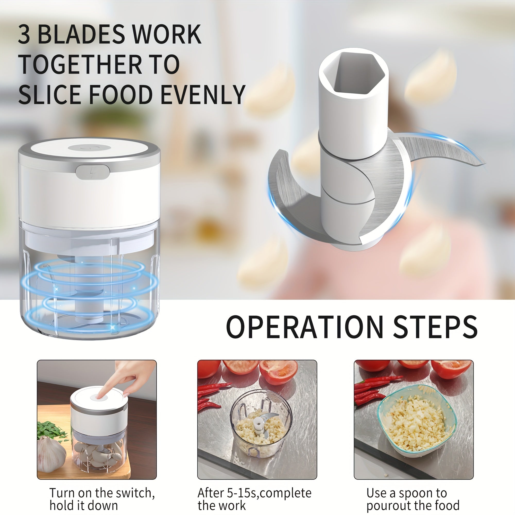 [8.45oz Electric Garlic Masher] 8.45oz Automatic Electric Garlic Masher & Meat Grinder | Multifunctional Kitchen Food Processor with Rechargeable Battery, Portable for Meat Grinding, Stuffing, and More | Modern Kitchen Gadget, Durable Plastic Body, Garlic